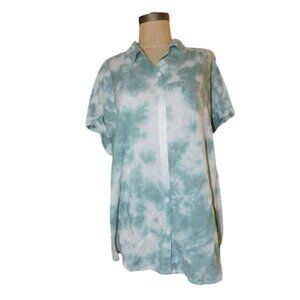 Beach Lunch Lounge Size L Large Tye Dye Button Down Short Sleeve Top NWT